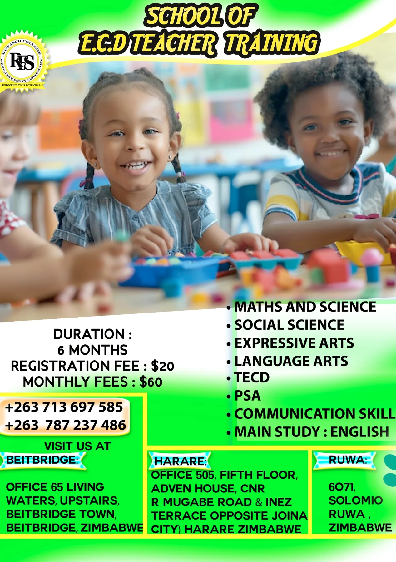Rufasch College School of E.C.D Teacher Training flyer