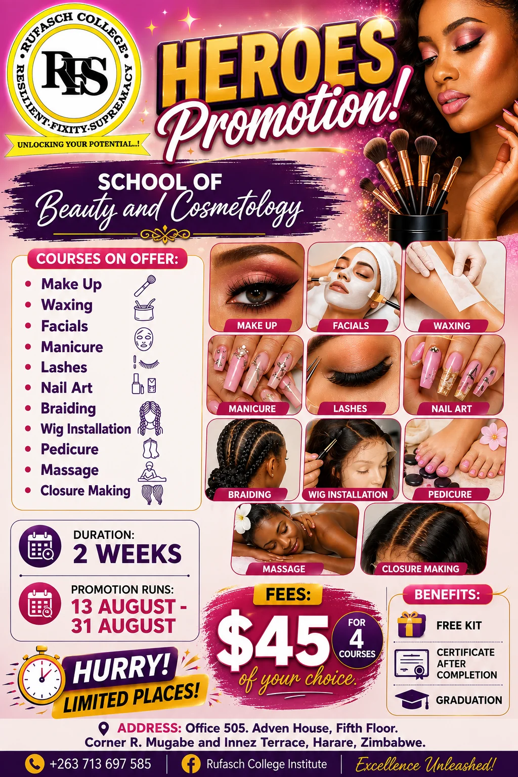 Rufasch College Heroes Promotion Beauty and Cosmetology flyer